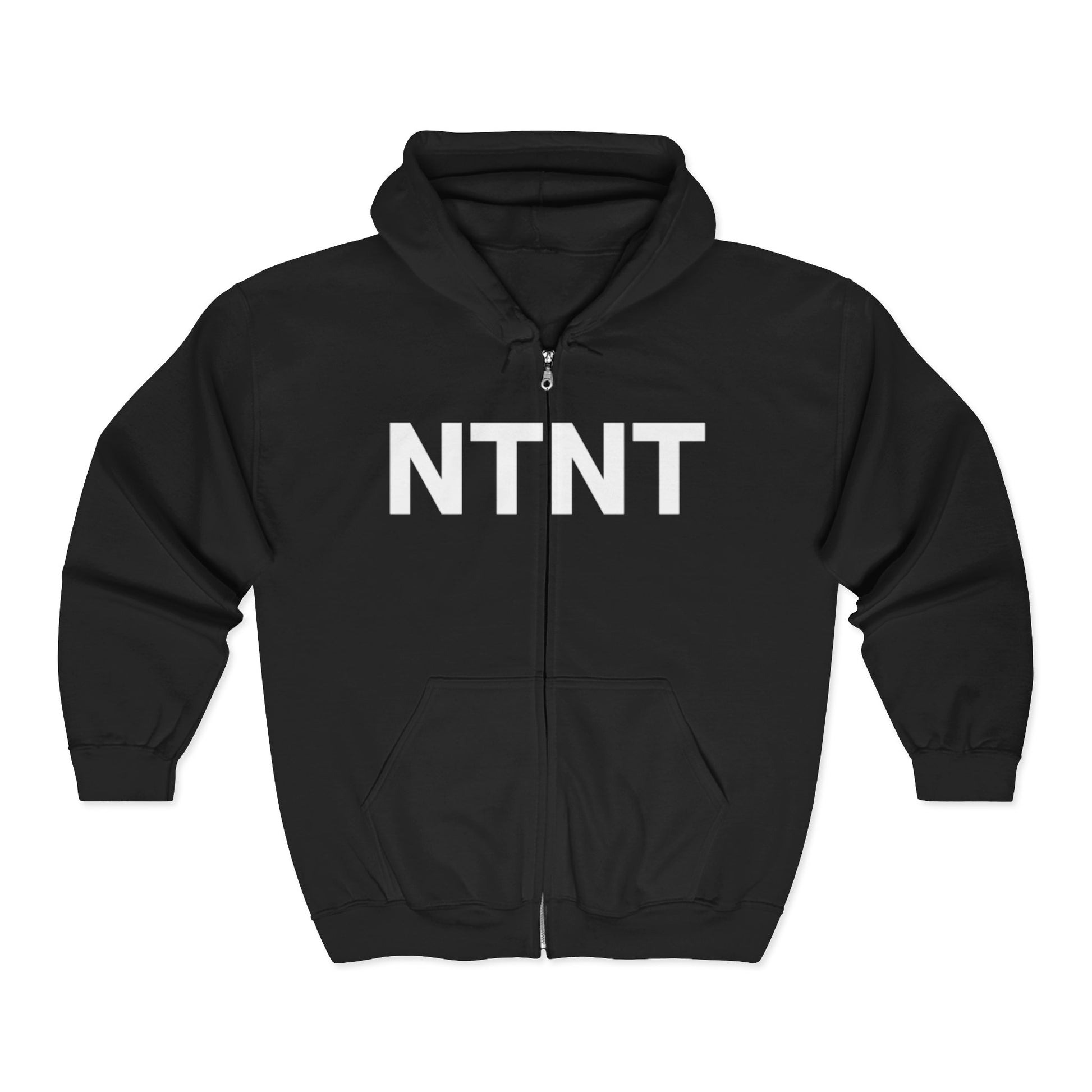 NTNT Zip Hoodie — Minimalist Black Full-Zip Hooded Sweatshirt